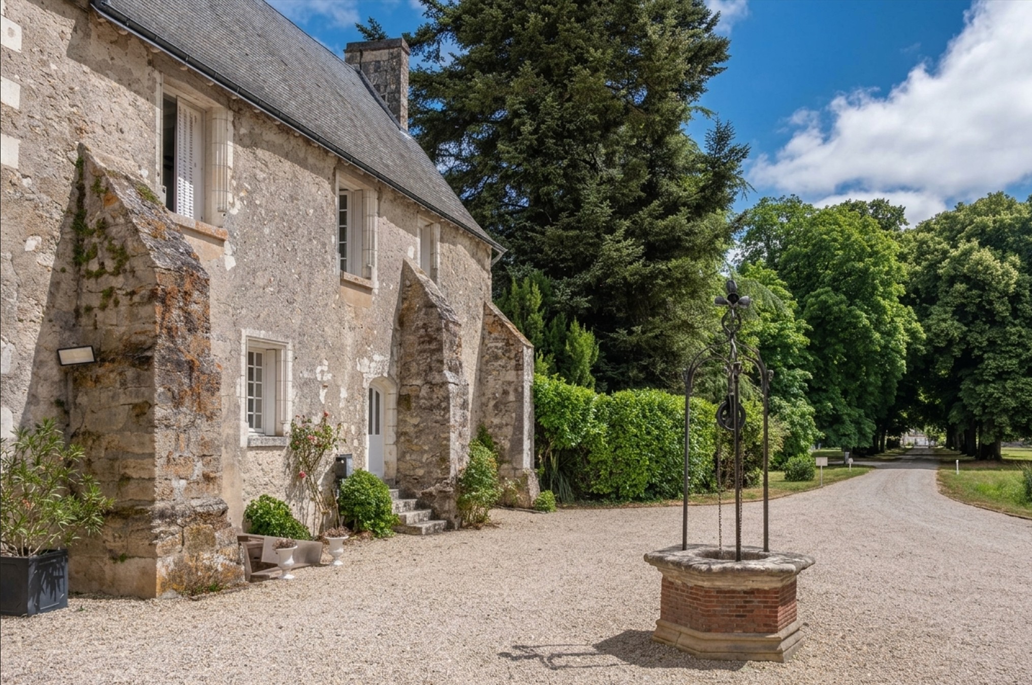 Extérieur du gîte l'aile templière et son parc en Touraine